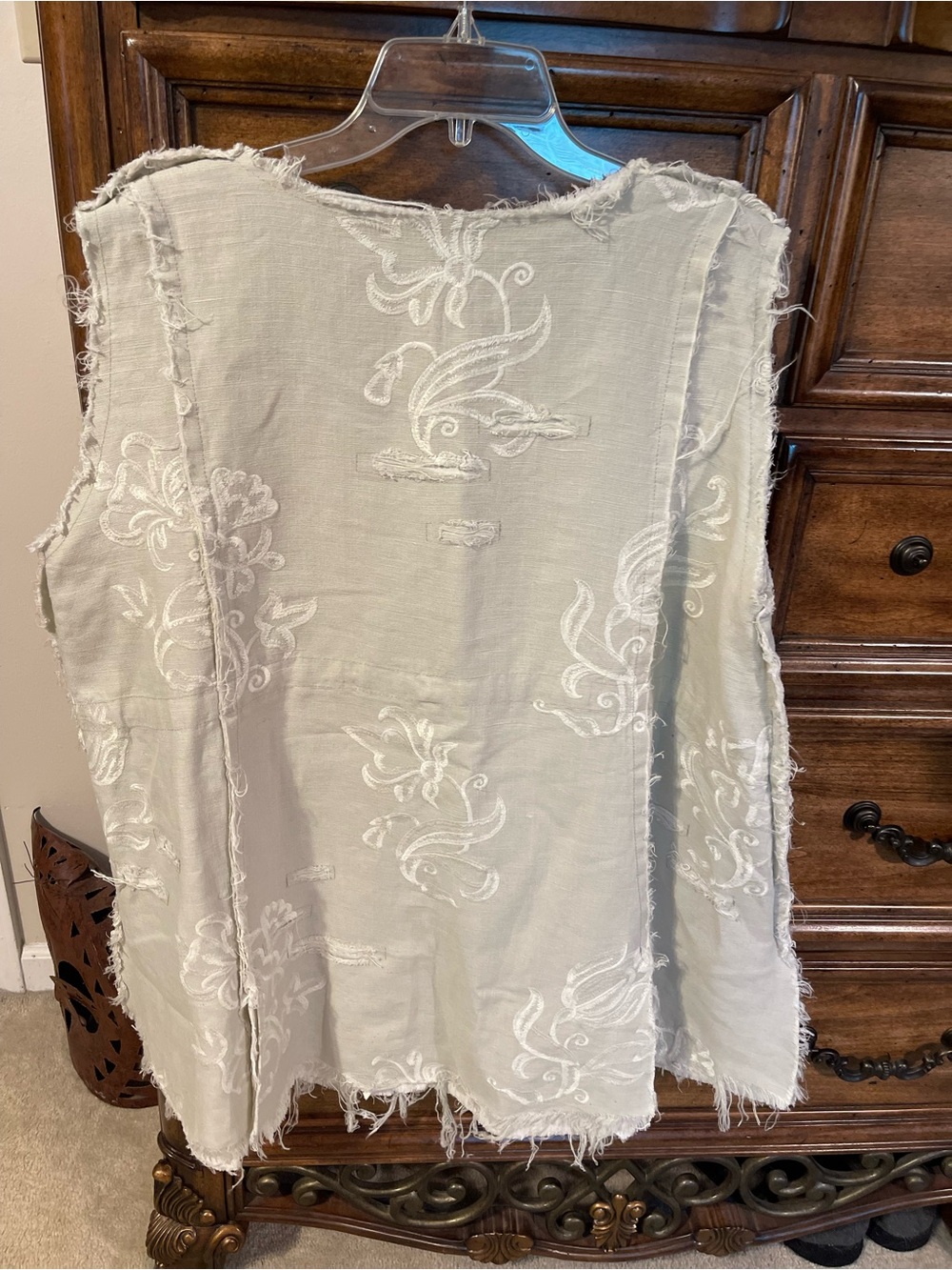 Light Gray Embroidered Button-Front Tunic Vest - Picture 3 of 6